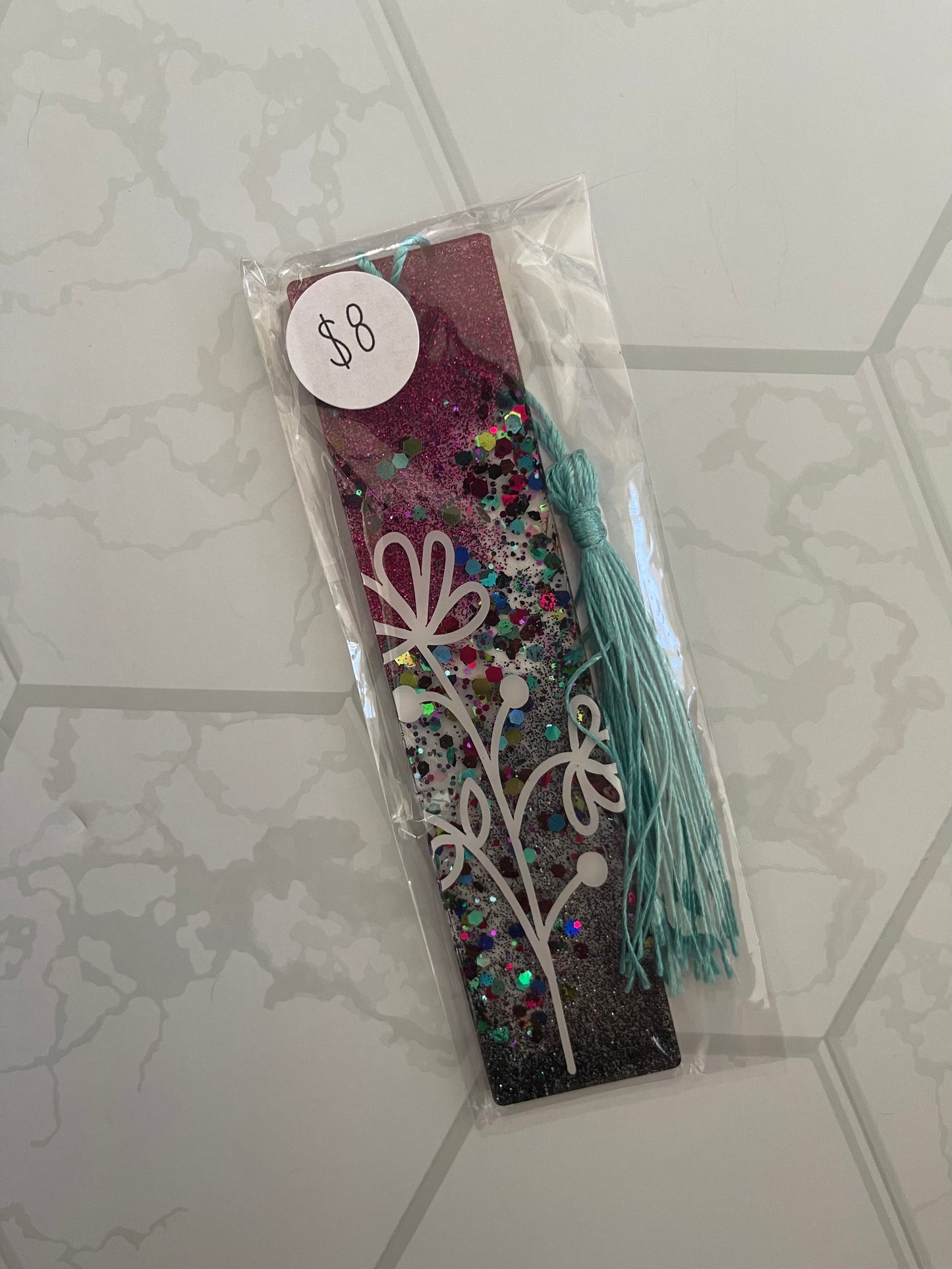 Flower Glitter Bookmark