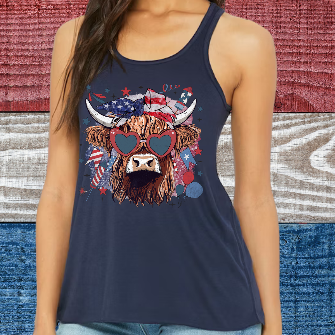 Patriotic Highland Cow Women's Tank
