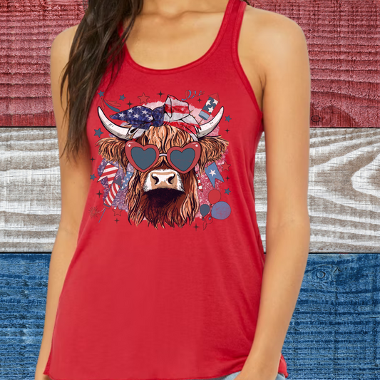 Patriotic Highland Cow Women's Tank