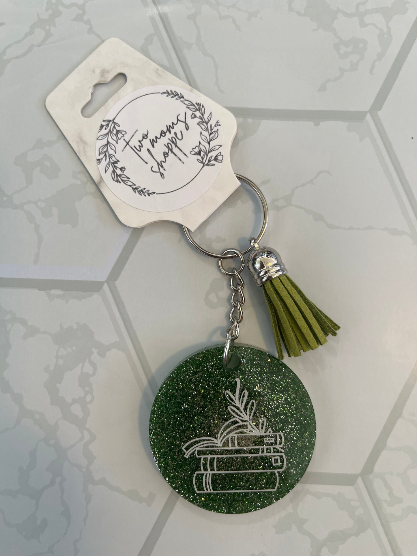 Bookstack Glitter Keychain